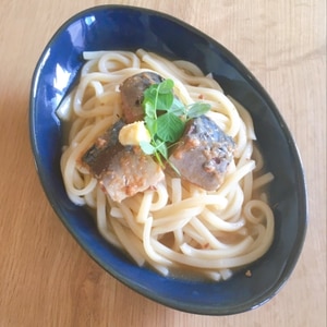 レンジで簡単♪サバの味噌煮うどん